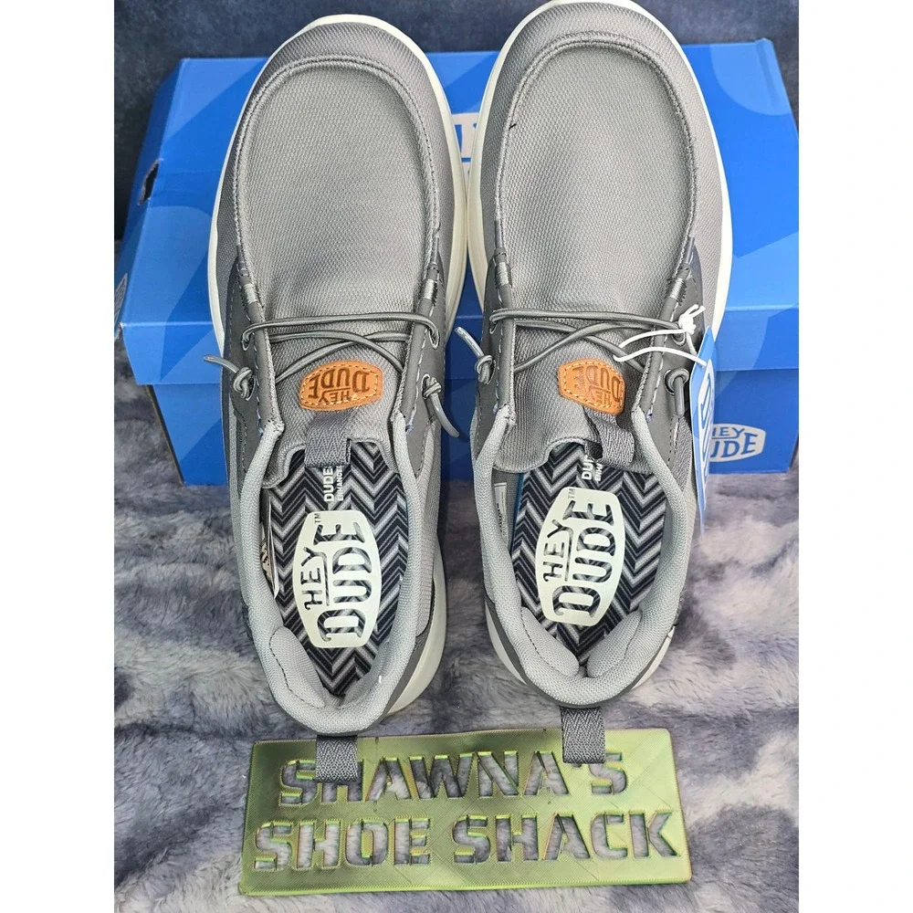 NWB Hey Dude Wally Drift Mesh Monument Grey Casual Loafer Shoes Mens Size 8
